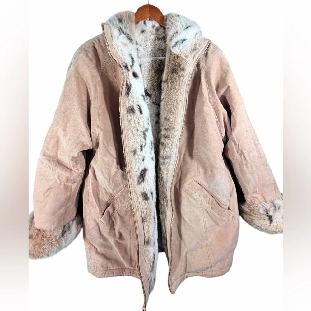 WINLIT New York Reversible Genuine Leather Faux Fur Coat Jacket Size M